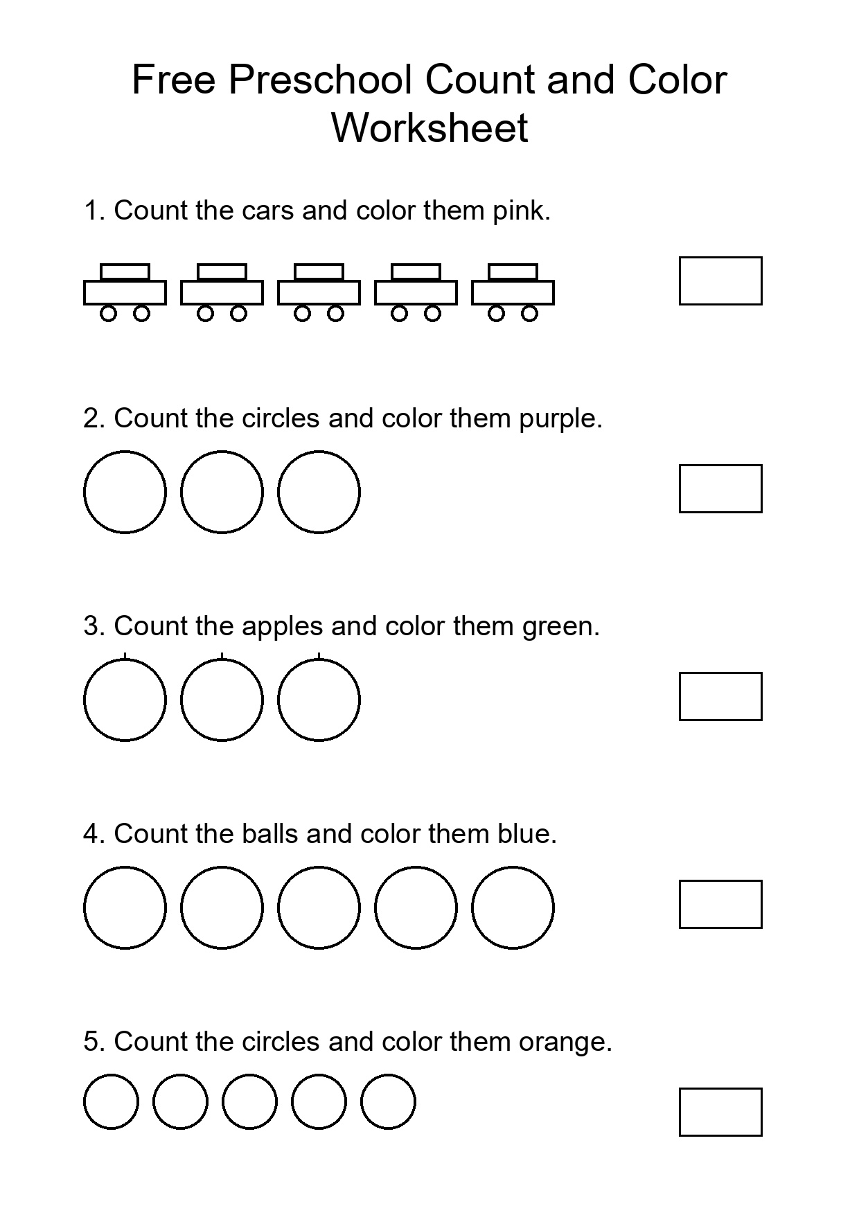 Free Preschool Count and Color Worksheet