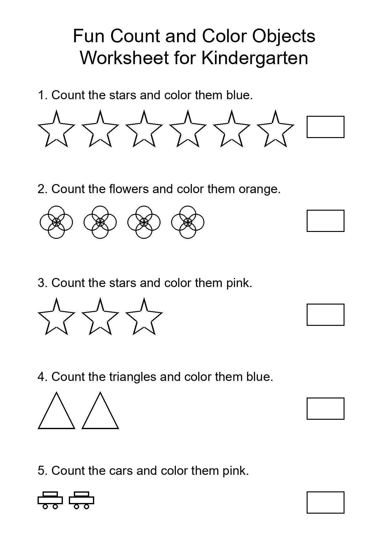 Fun Count and Color Objects Worksheet for Kindergarten