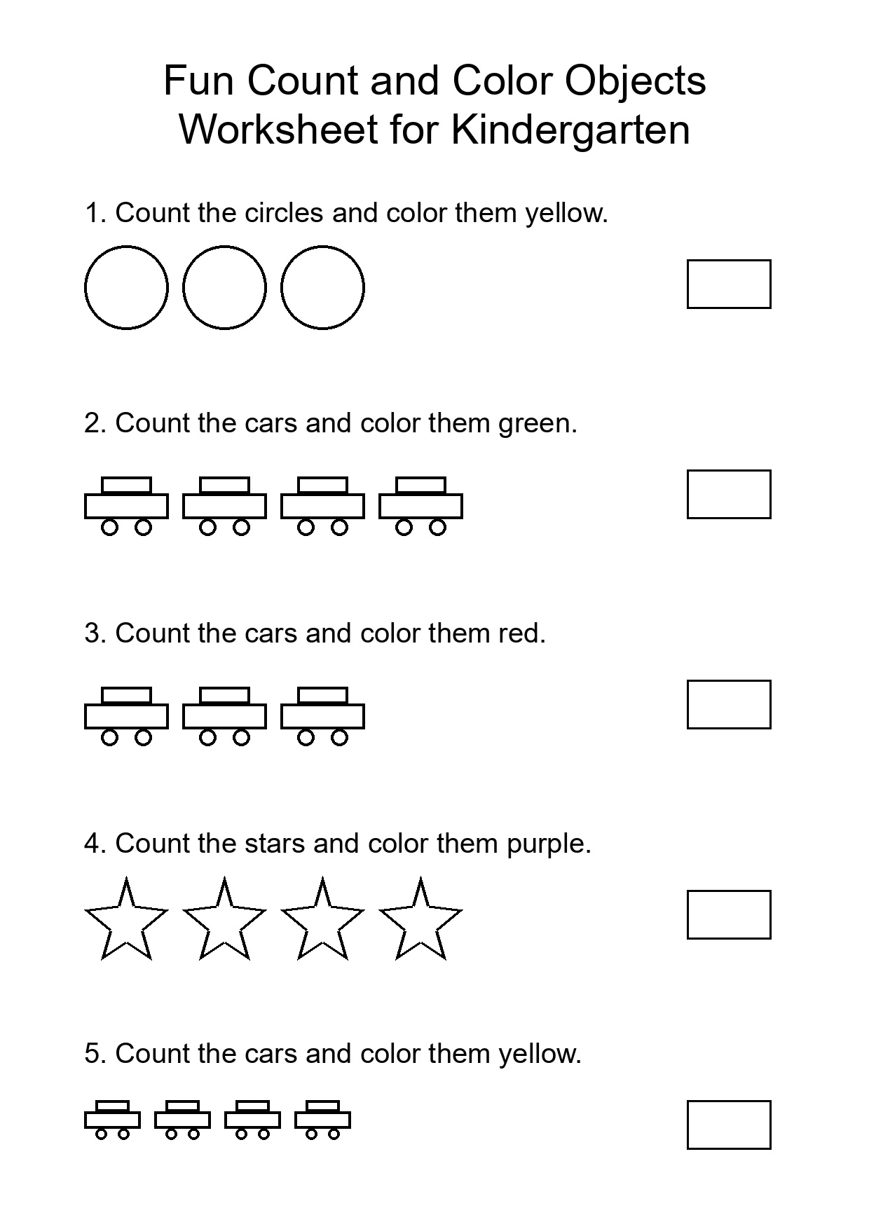 Fun Count and Color Objects Worksheet for Kindergarten