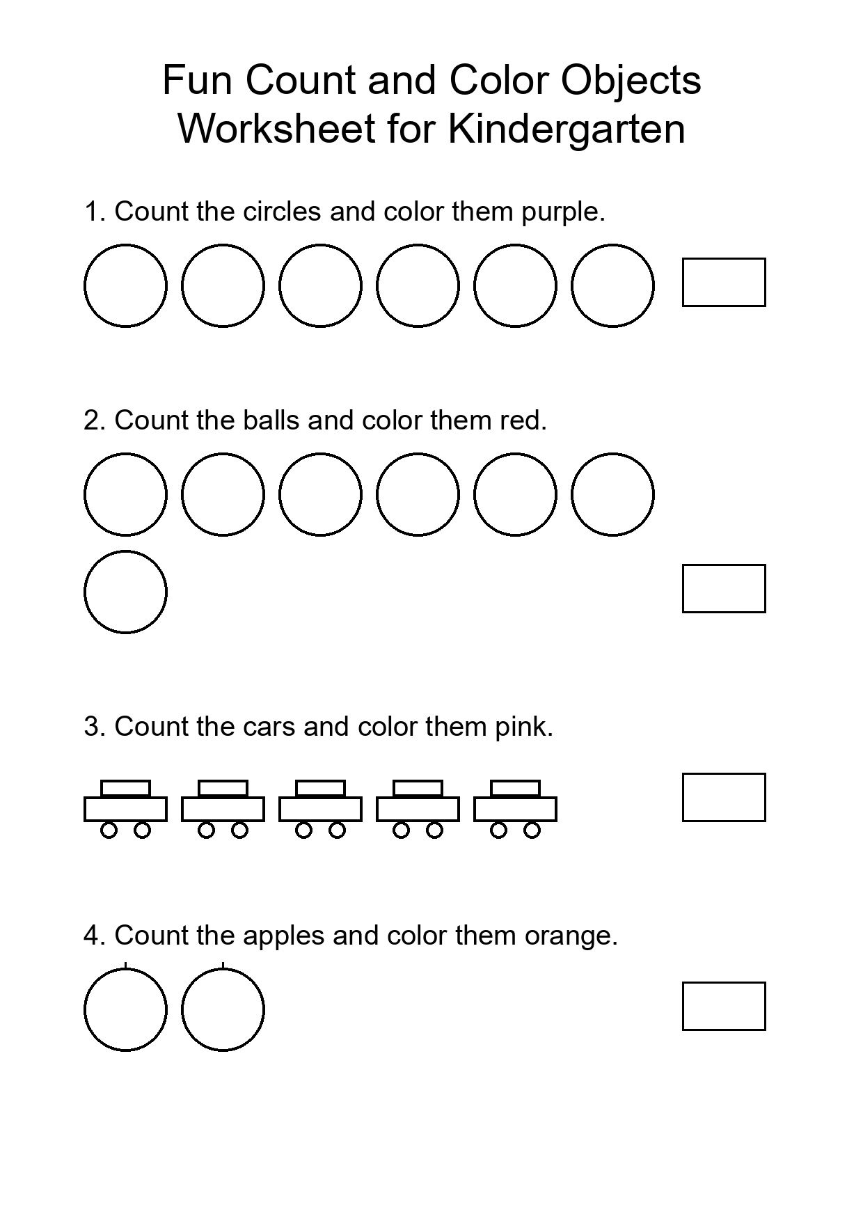 Fun Count and Color Objects Worksheet for Kindergarten