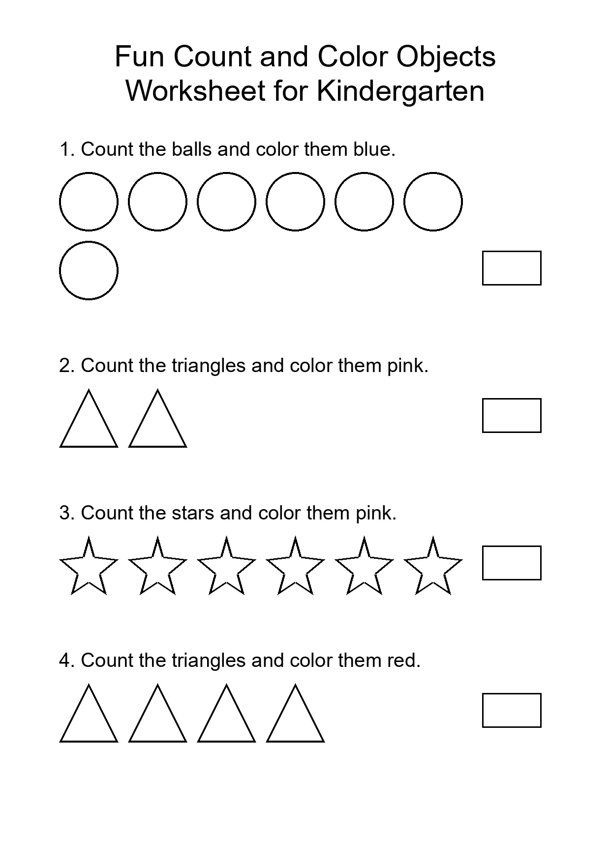 Fun Count and Color Objects Worksheet for Kindergarten