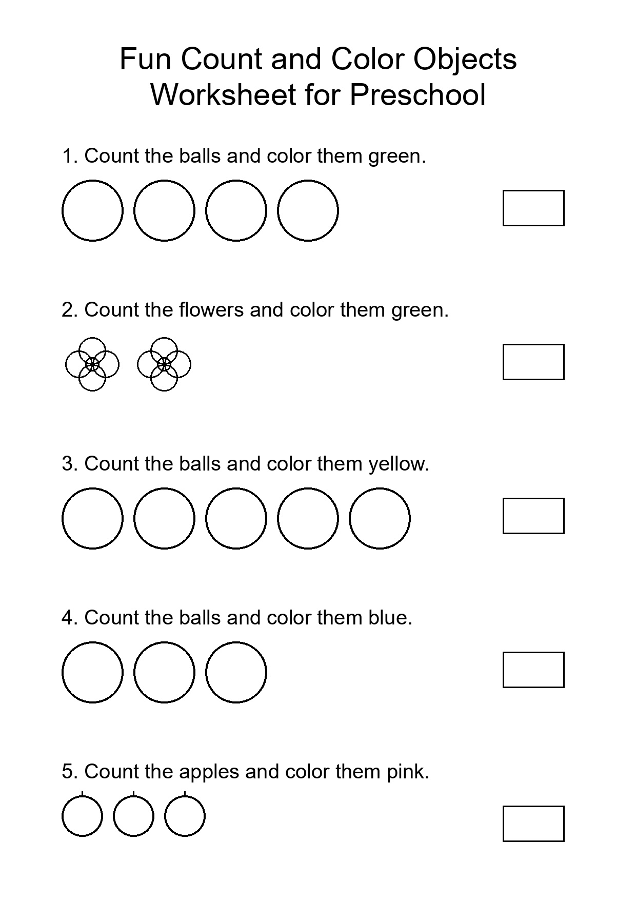 Fun Count and Color Objects Worksheet for Preschool