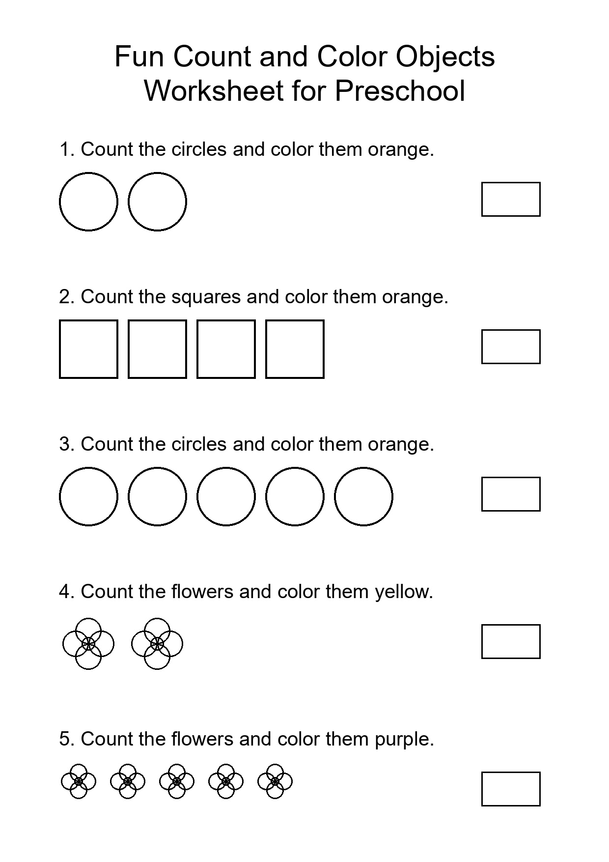 Fun Count and Color Objects Worksheet for Preschool
