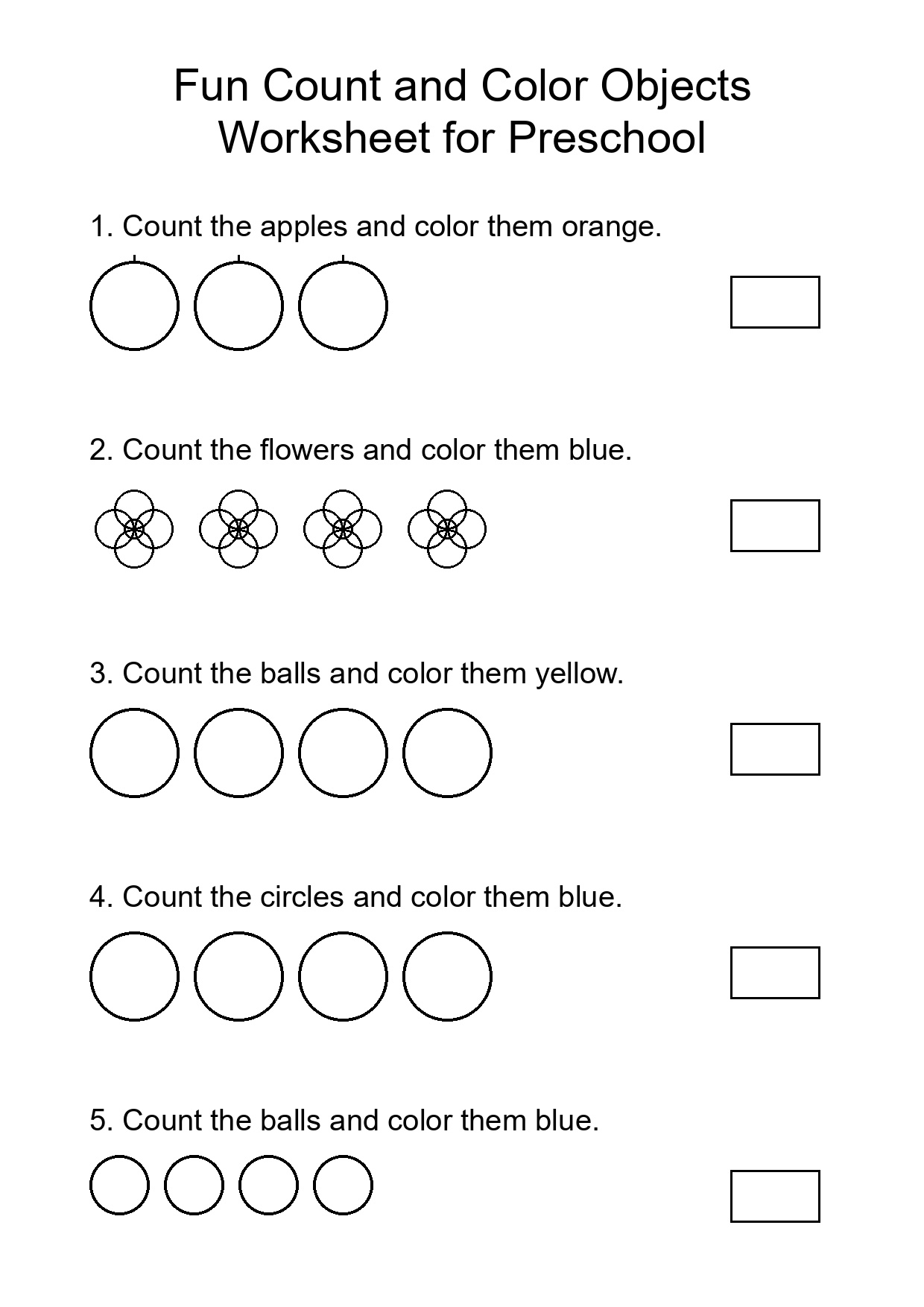 Fun Count and Color Objects Worksheet for Preschool