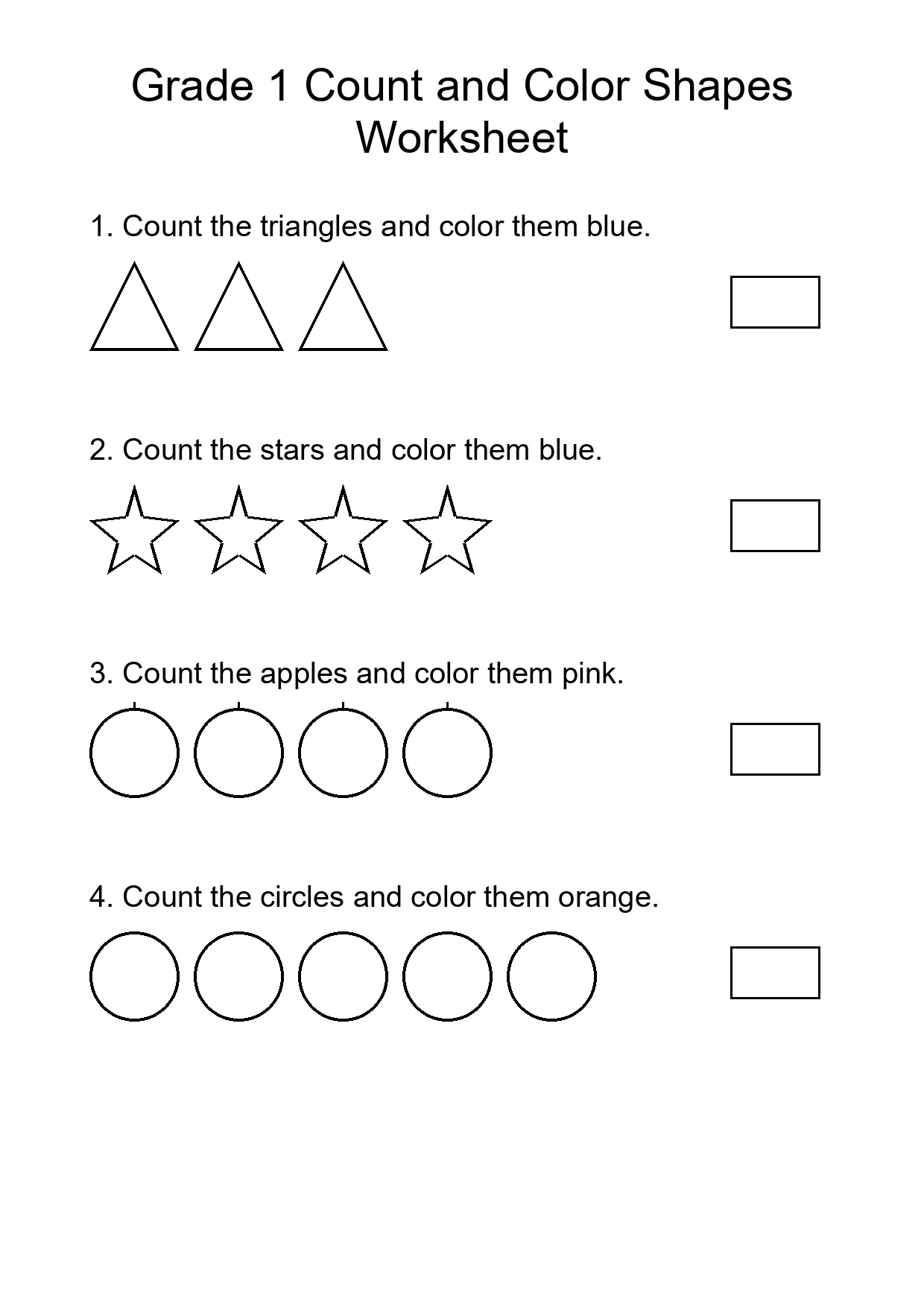 Grade 1 Count and Color Shapes Worksheet