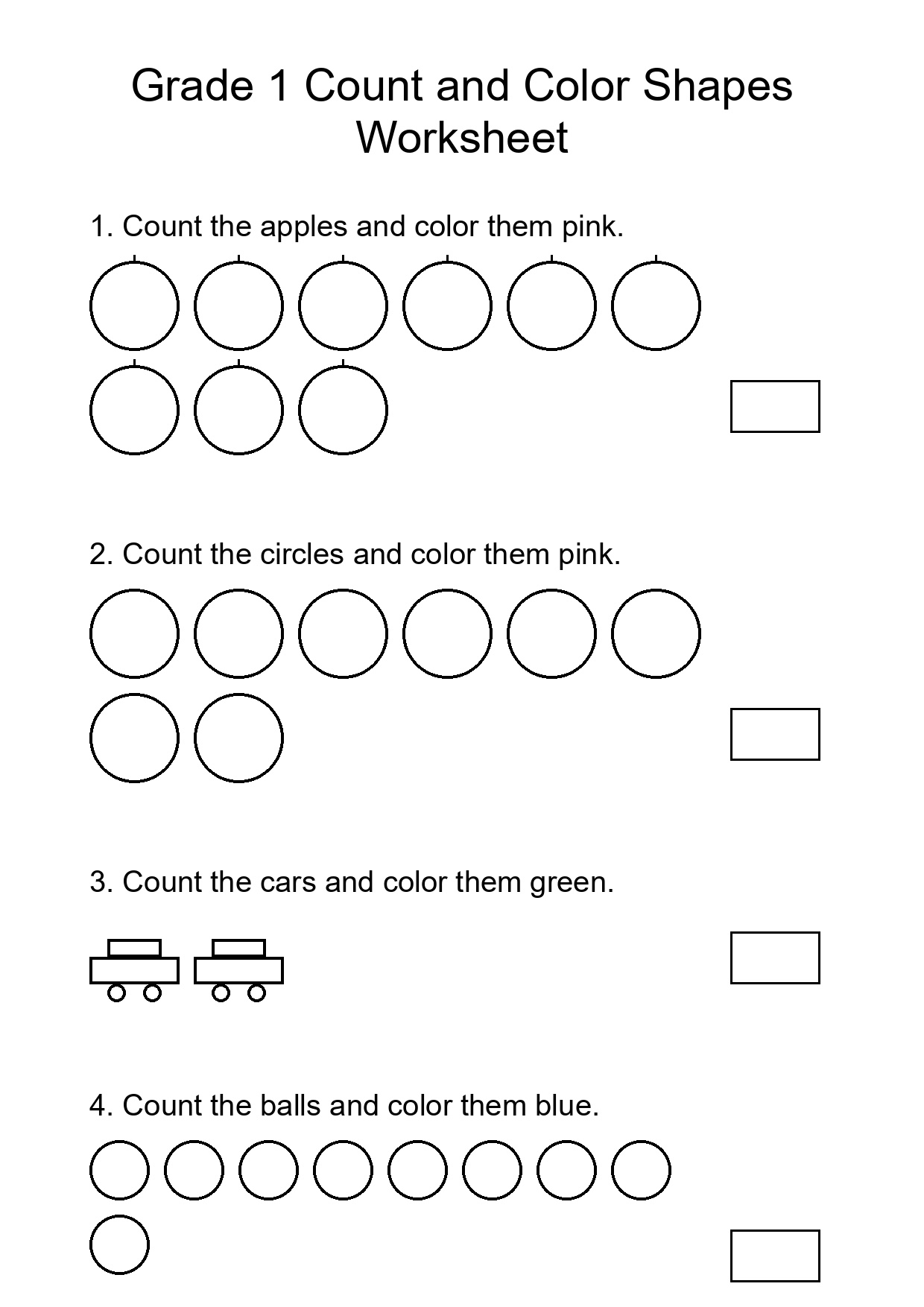 Grade 1 Count and Color Shapes Worksheet