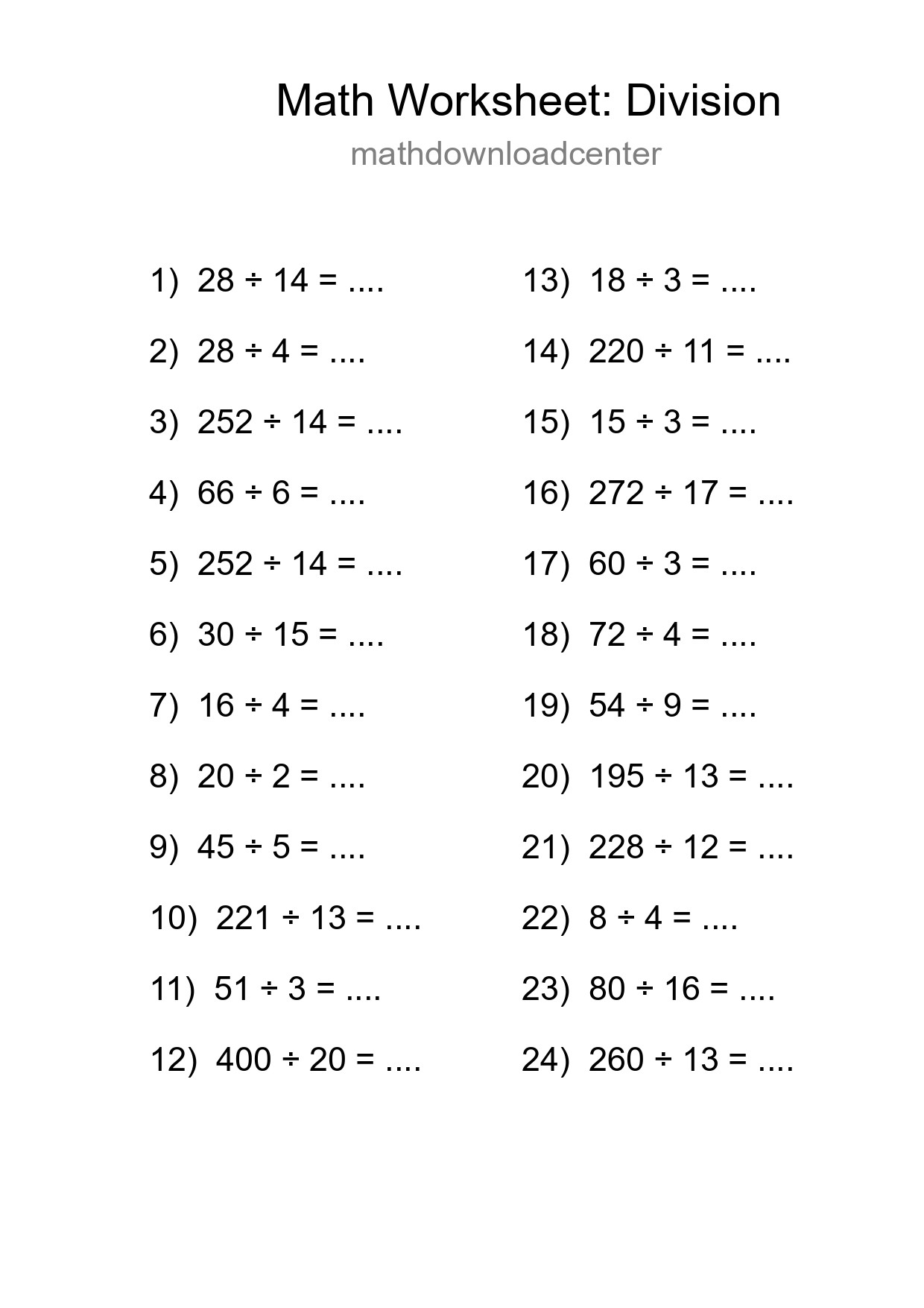Grade 2 Division Practice Worksheet (24 Problems) - Part 246