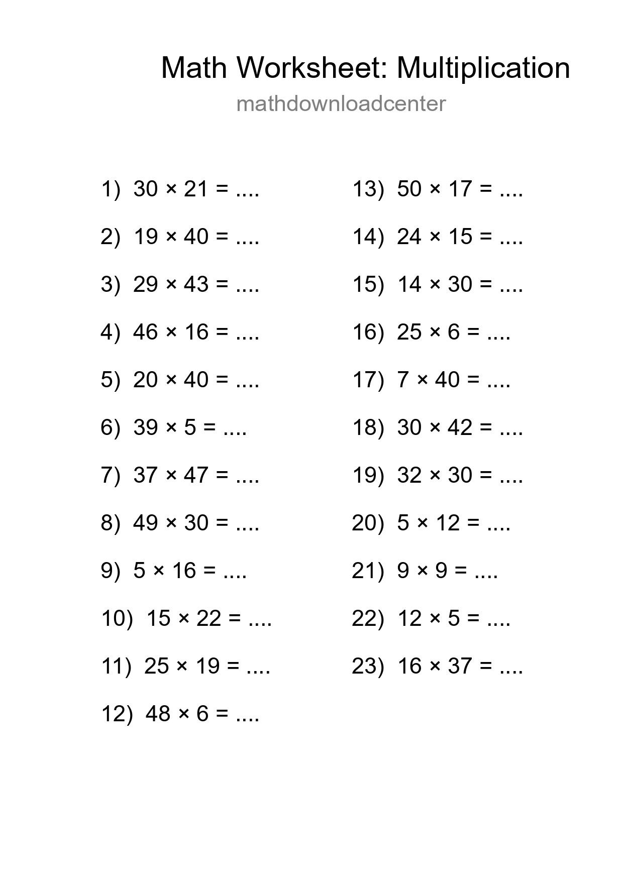 Grade 2 Multiplication Practice Worksheet (23 Problems) - Part 139