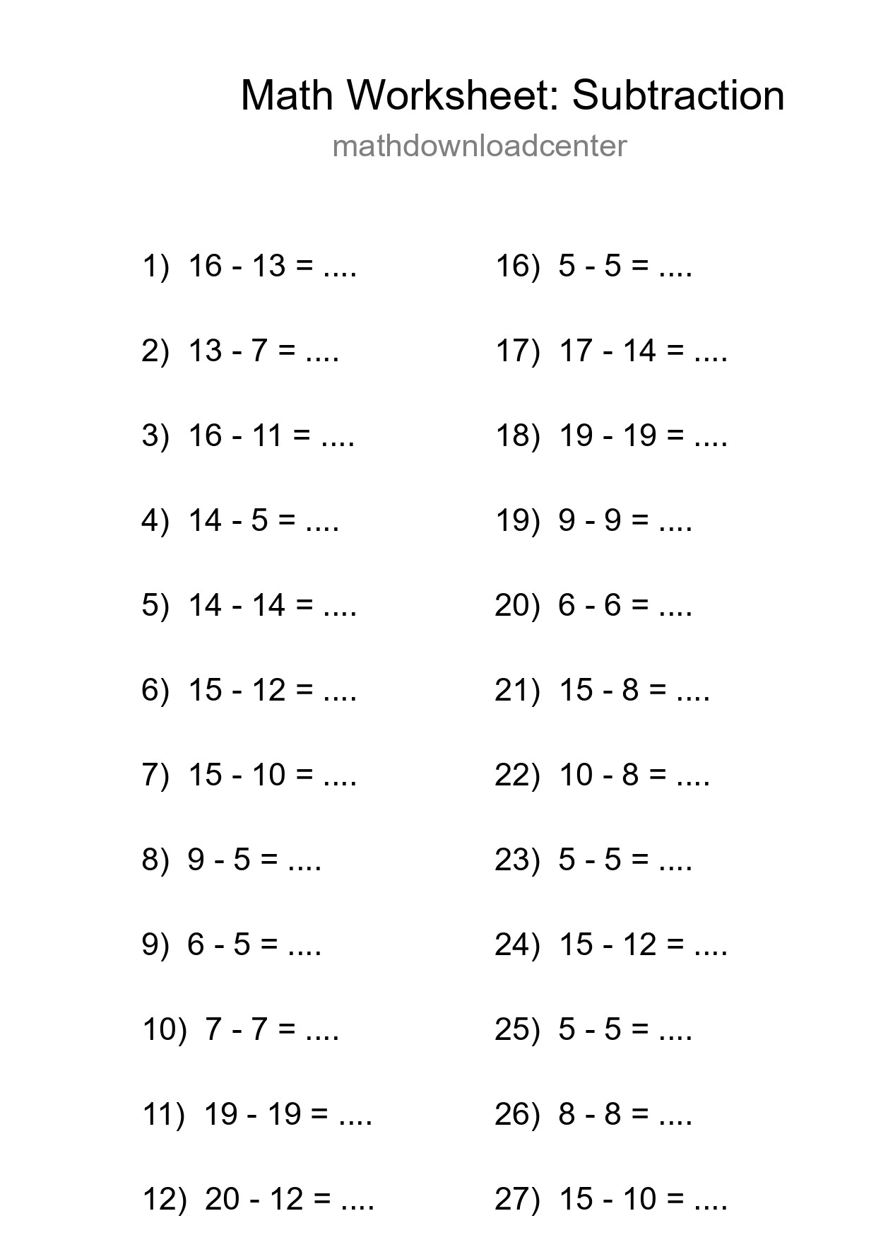 Grade 2 Subtraction Practice Worksheet (30 Problems) - Part 173