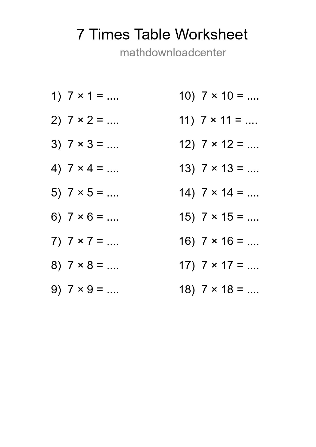 Grade 3 Multiplication Table 7 Practice - Part 262