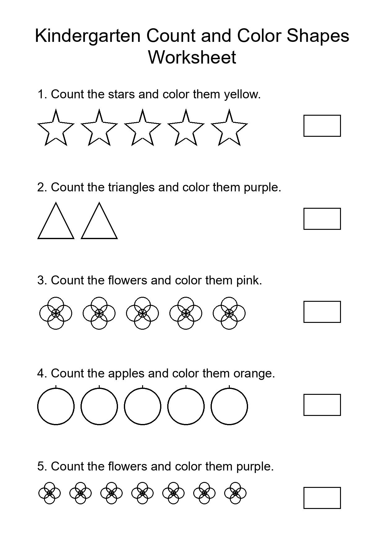 Kindergarten Count and Color Shapes Worksheet