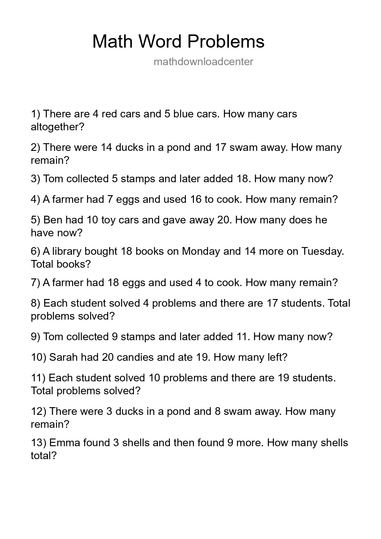 Math Word Problem Worksheet