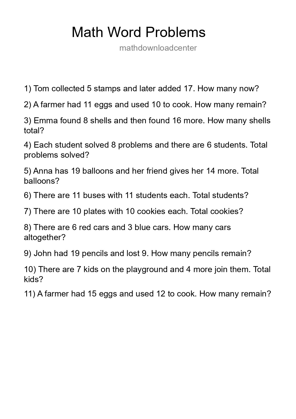 Math Word Problem Worksheet