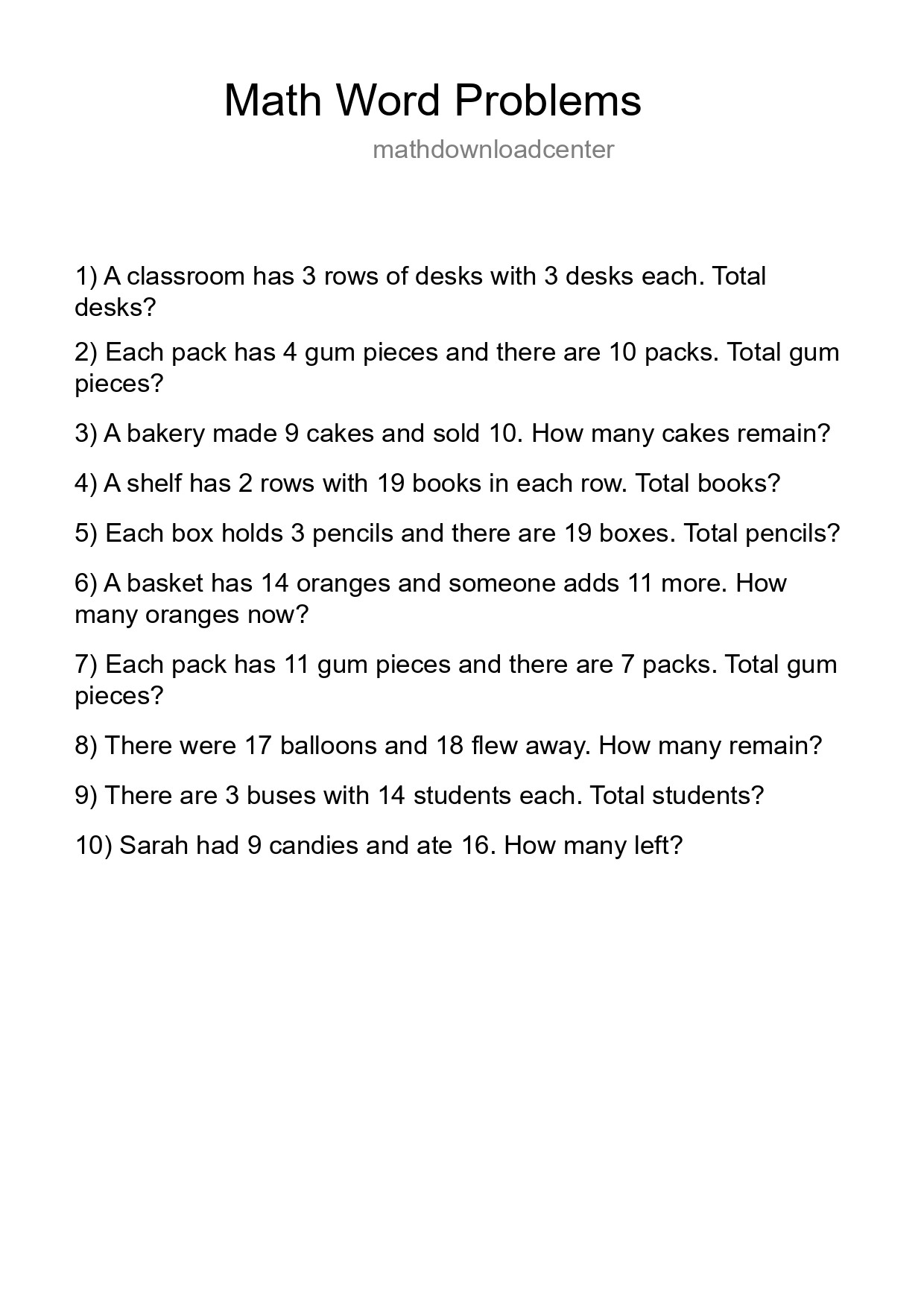 Math Word Problem Worksheet