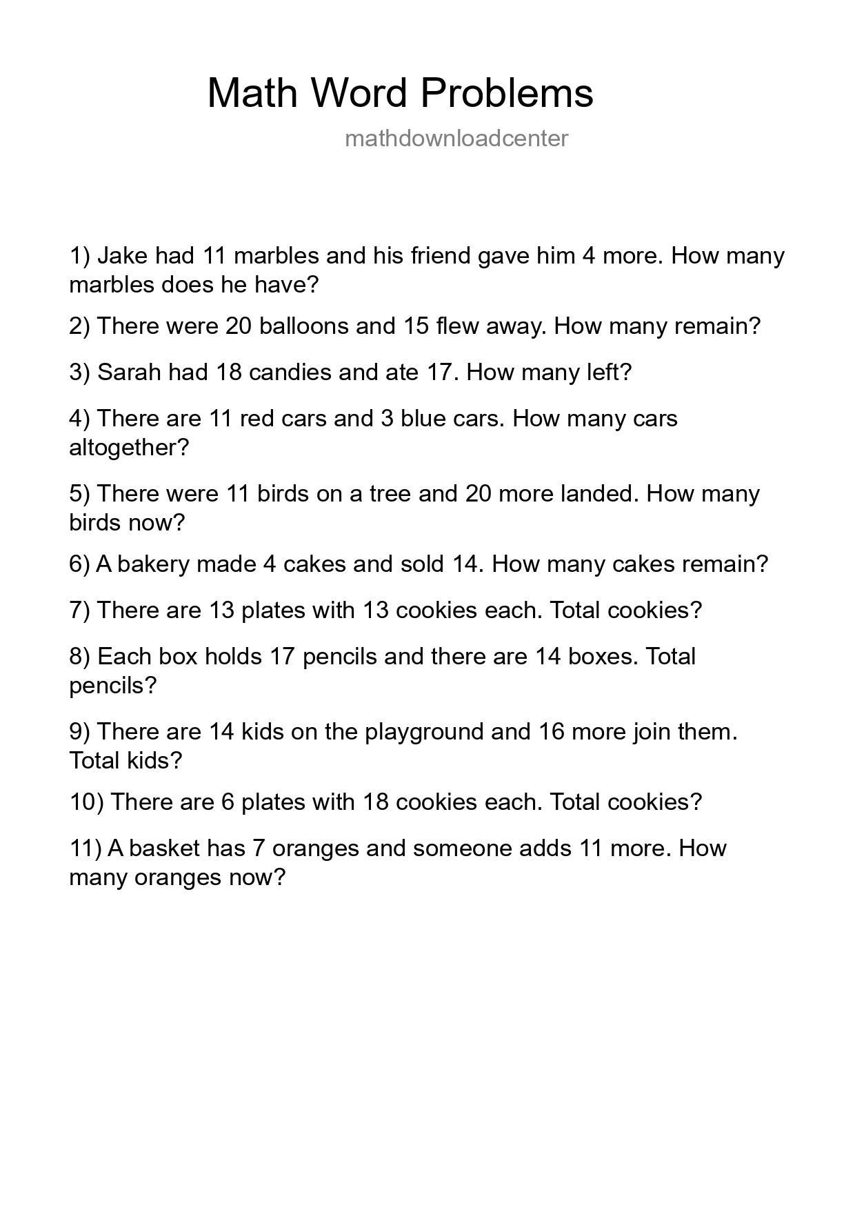 Math Word Problem Worksheet