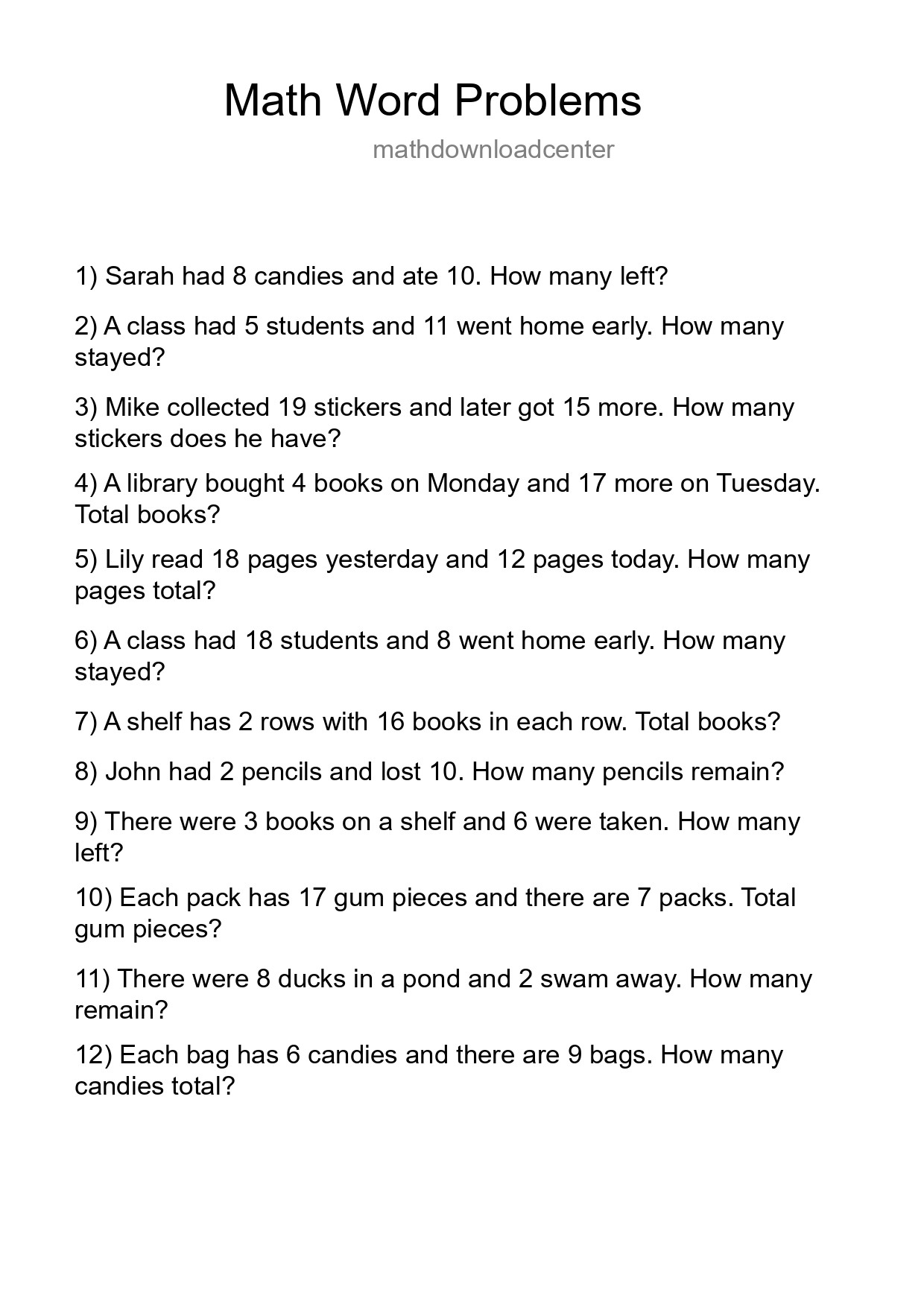 Math Word Problem Worksheet