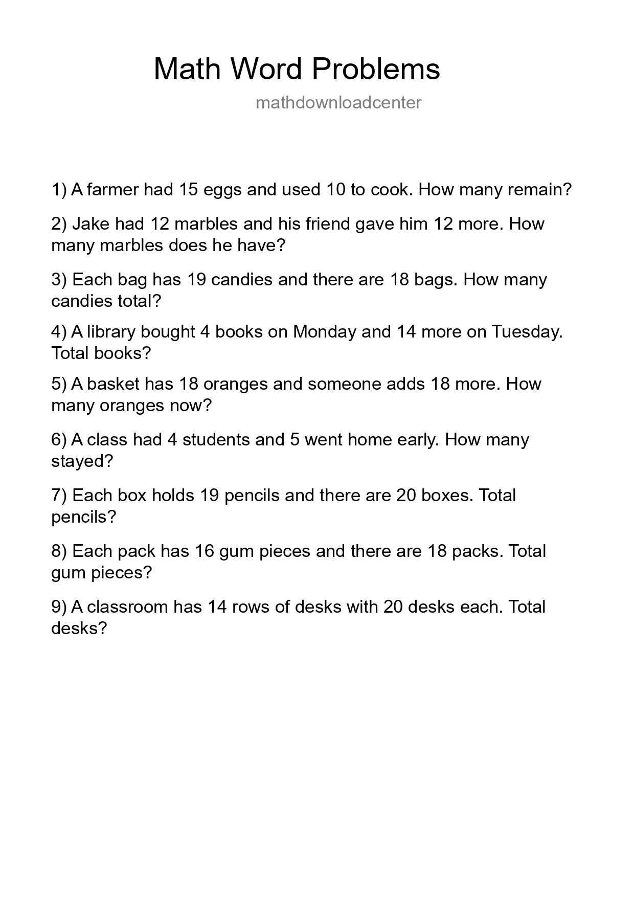 Math Word Problem Worksheet