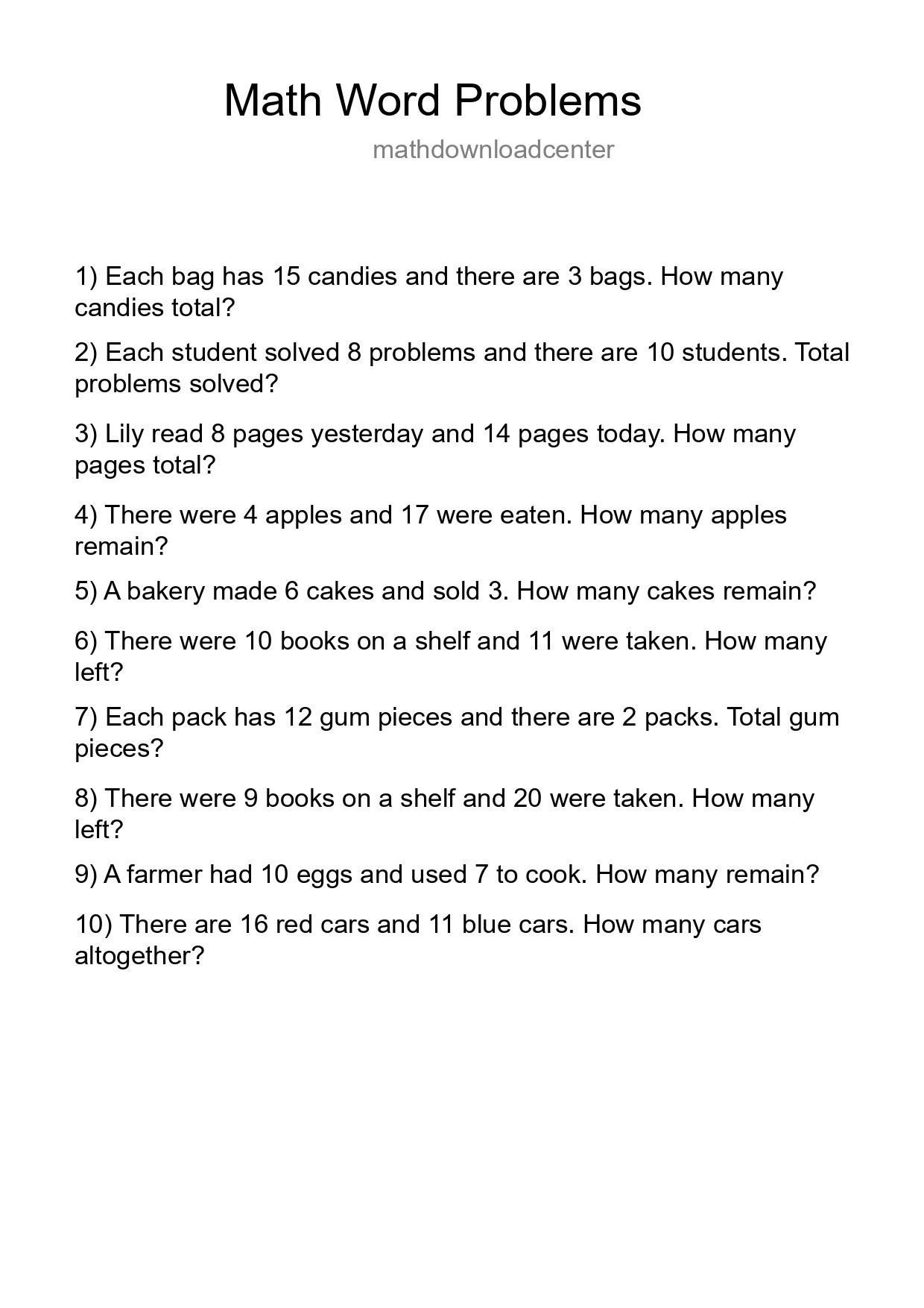Math Word Problem Worksheet