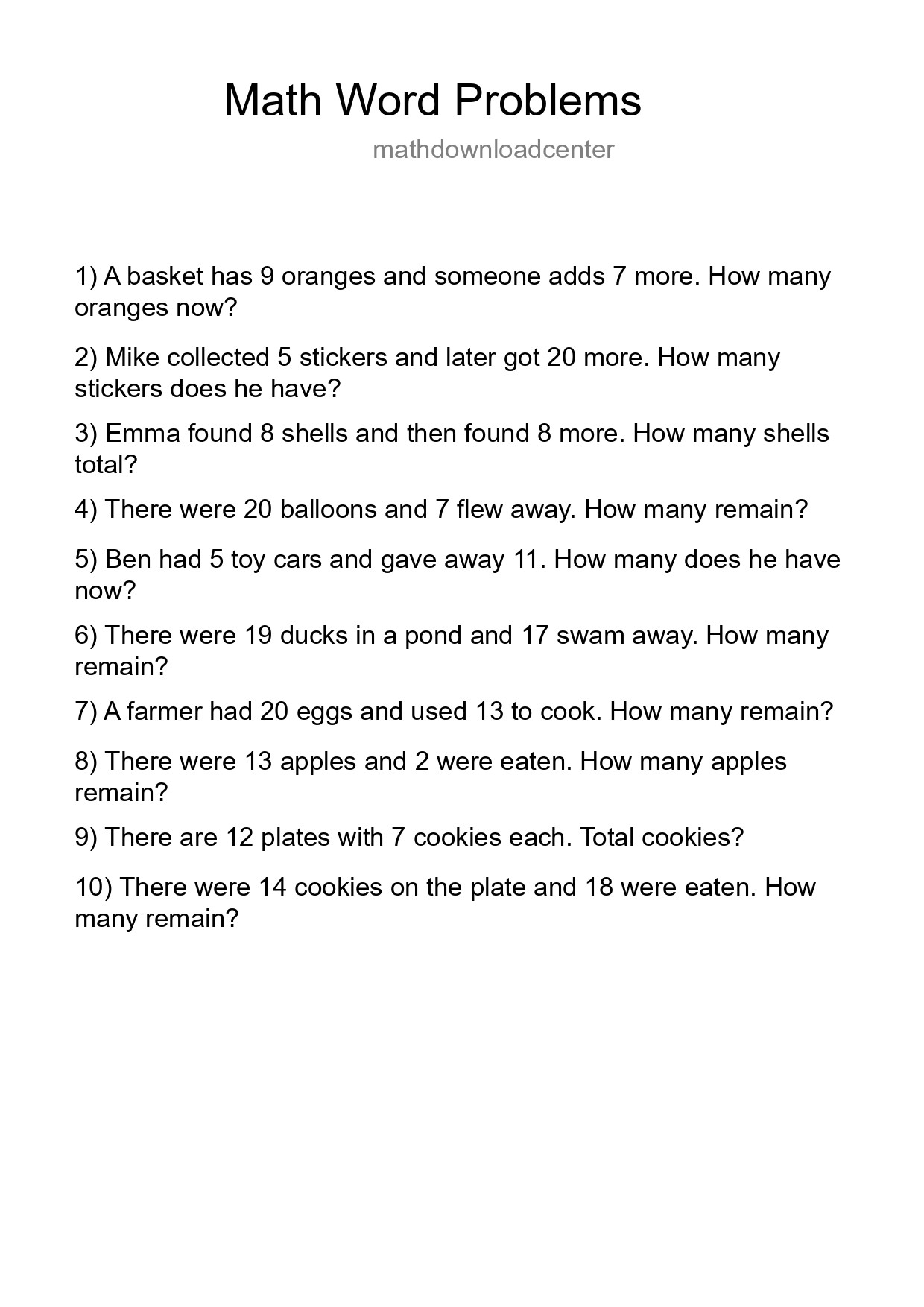 Math Word Problem Worksheet