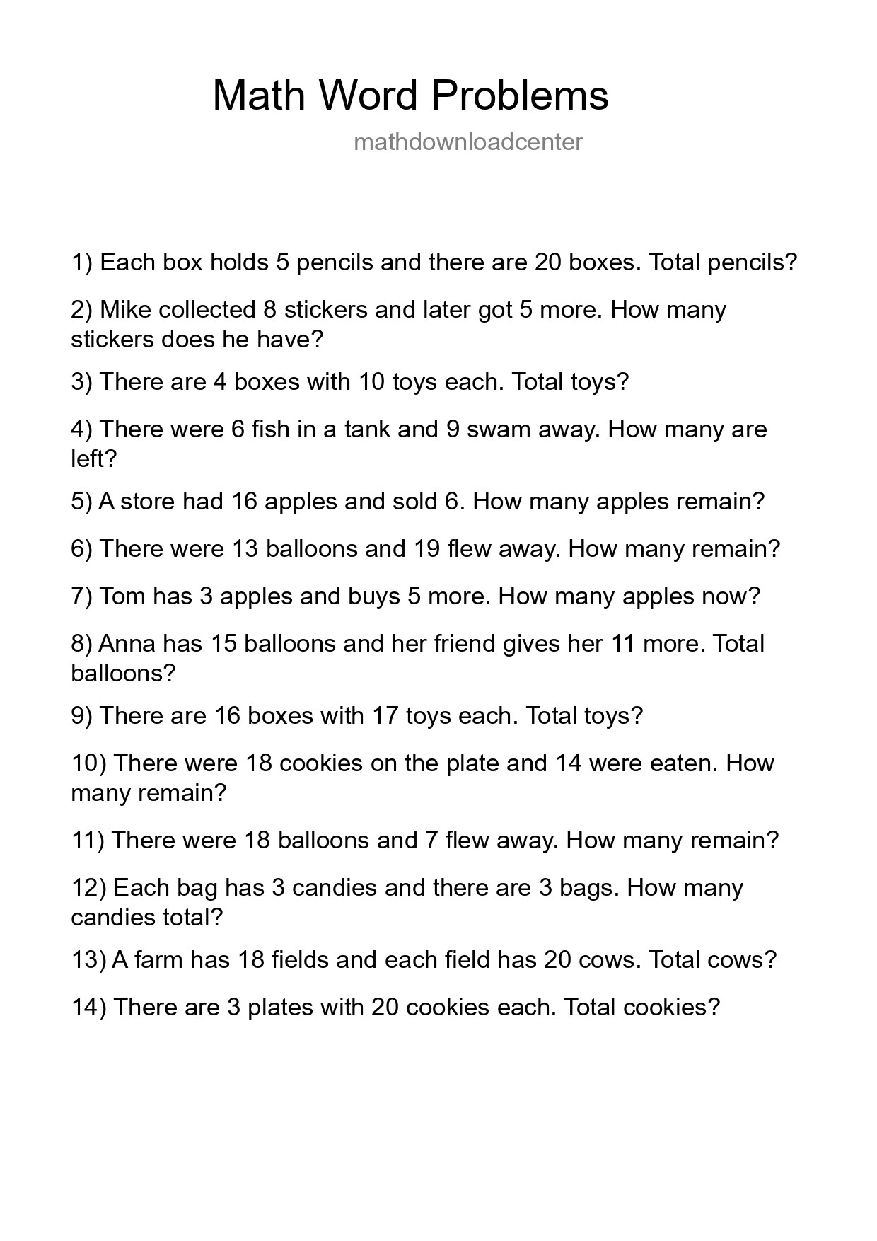 Math Word Problem Worksheet