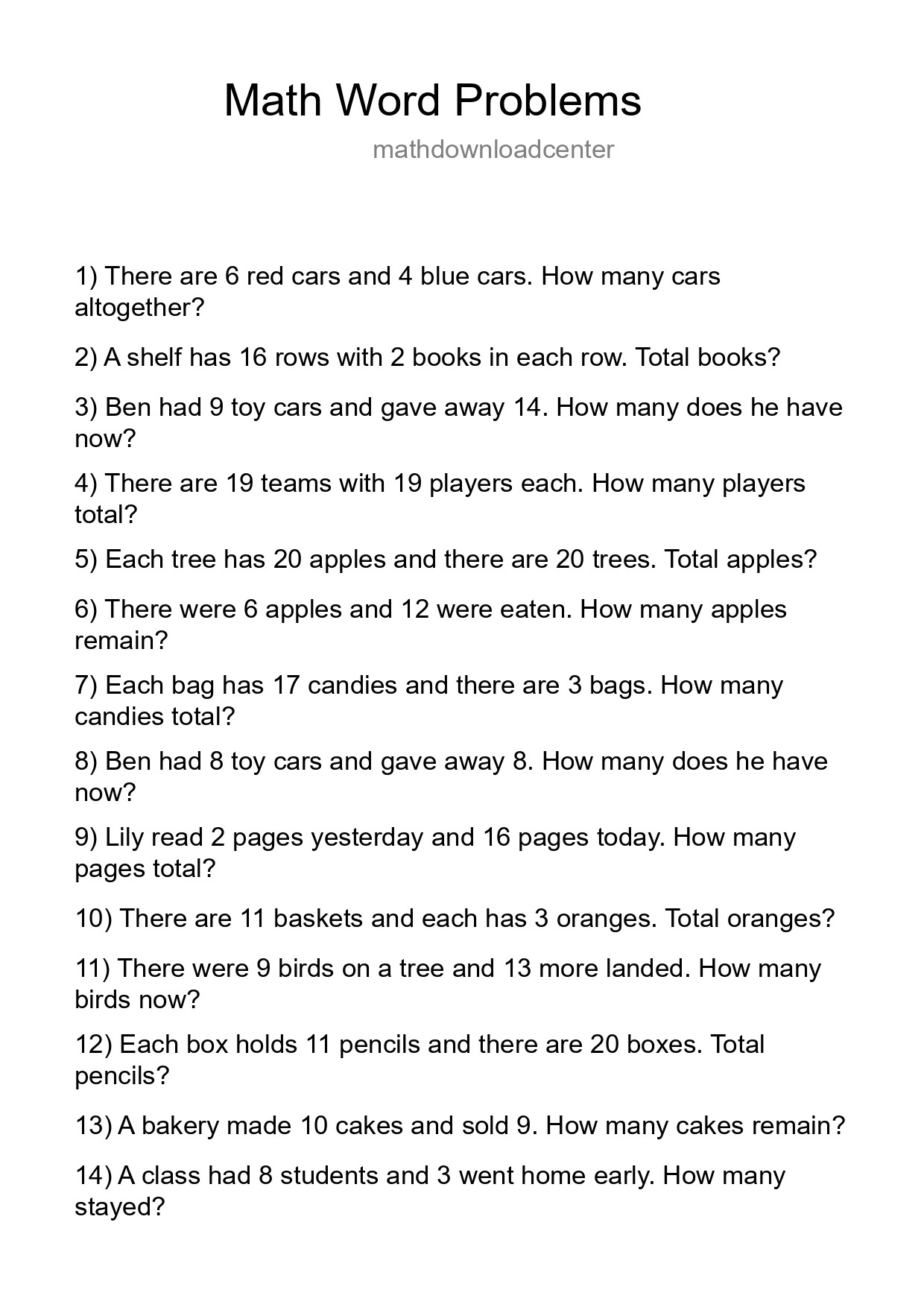 Math Word Problem Worksheet