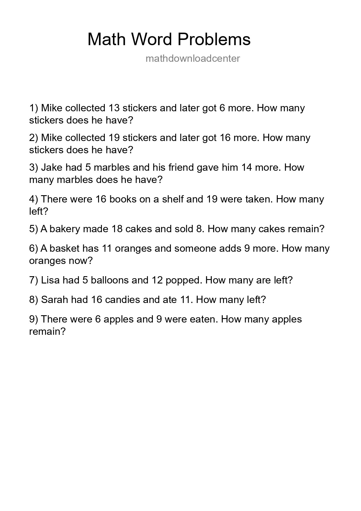 Math Word Problem Worksheet