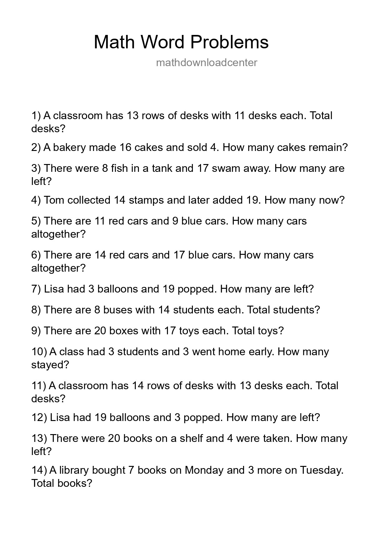 Math Word Problem Worksheet