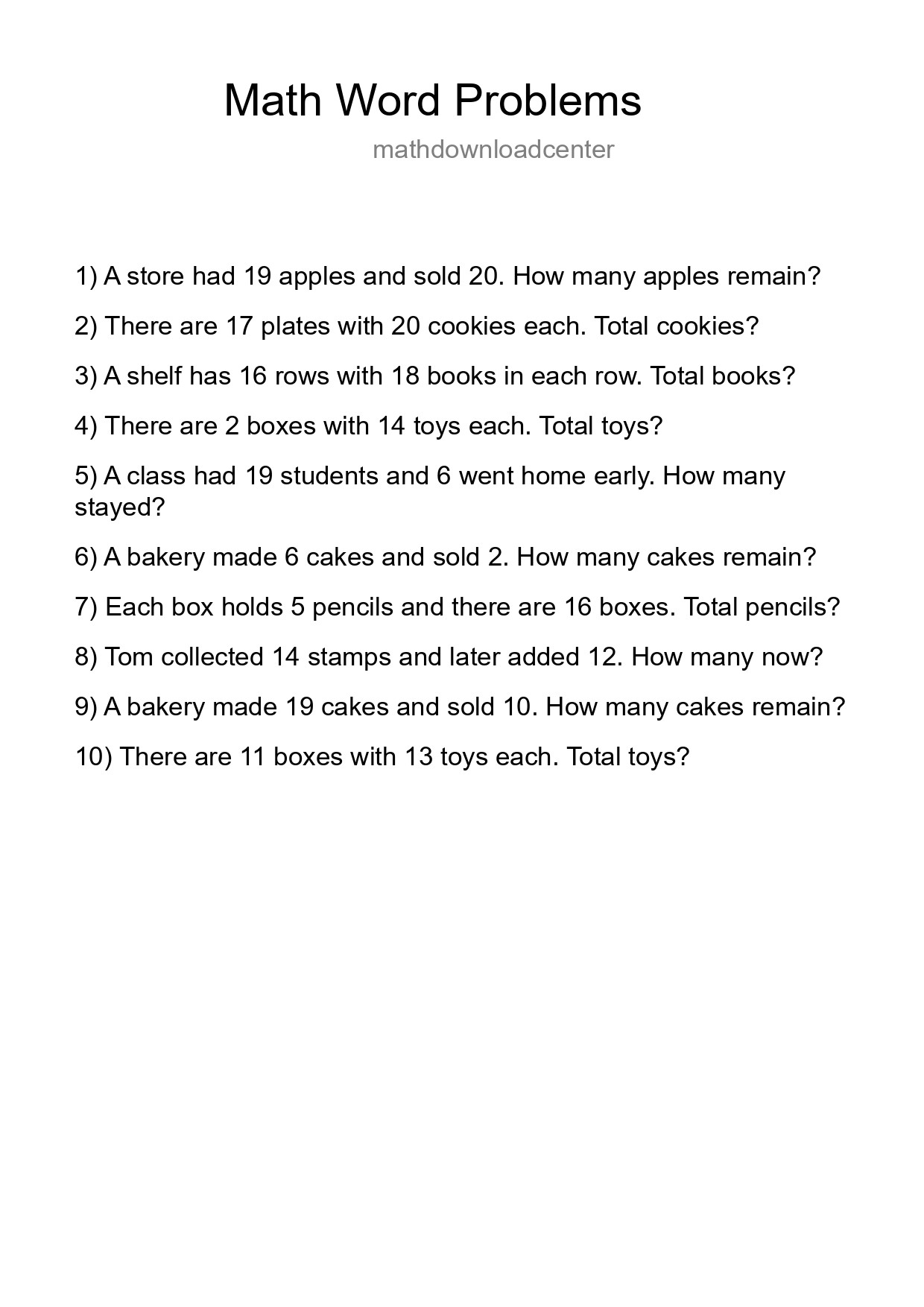 Math Word Problem Worksheet