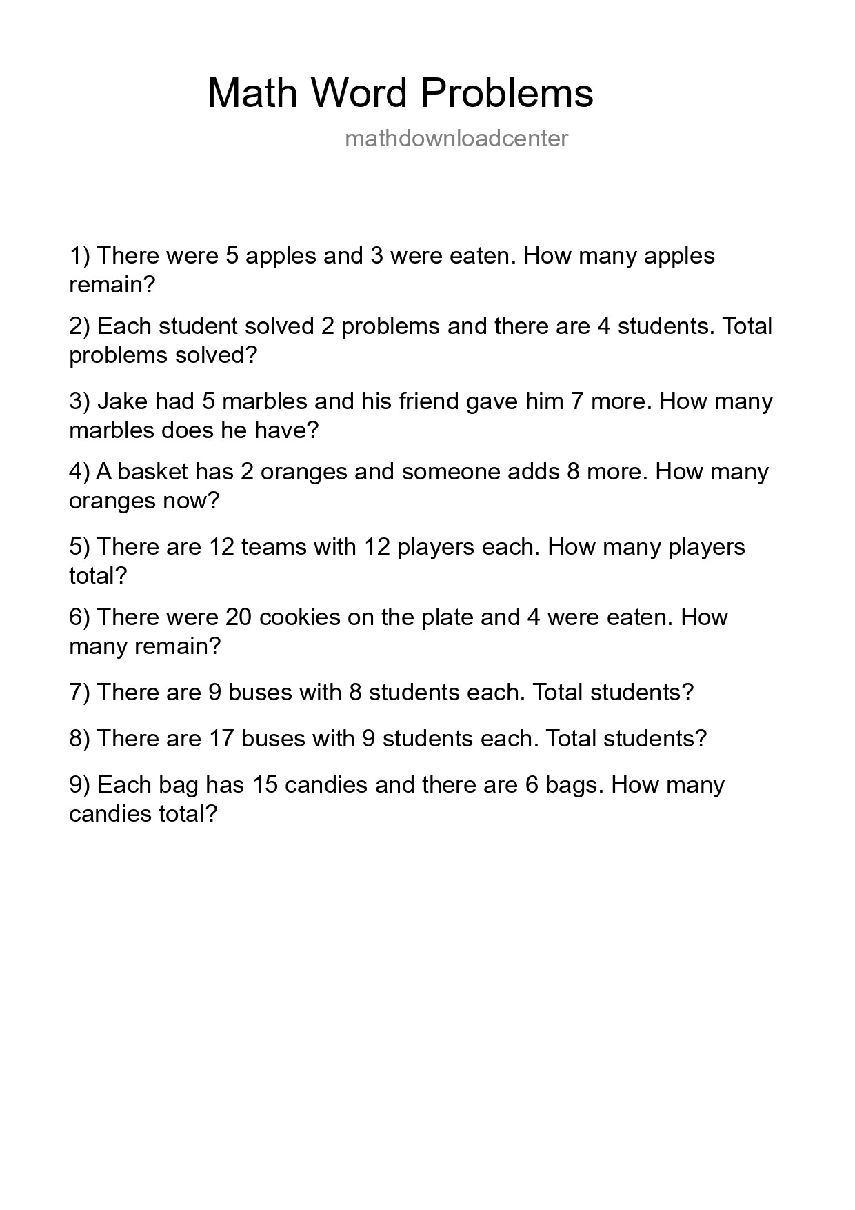 Math Word Problem Worksheet