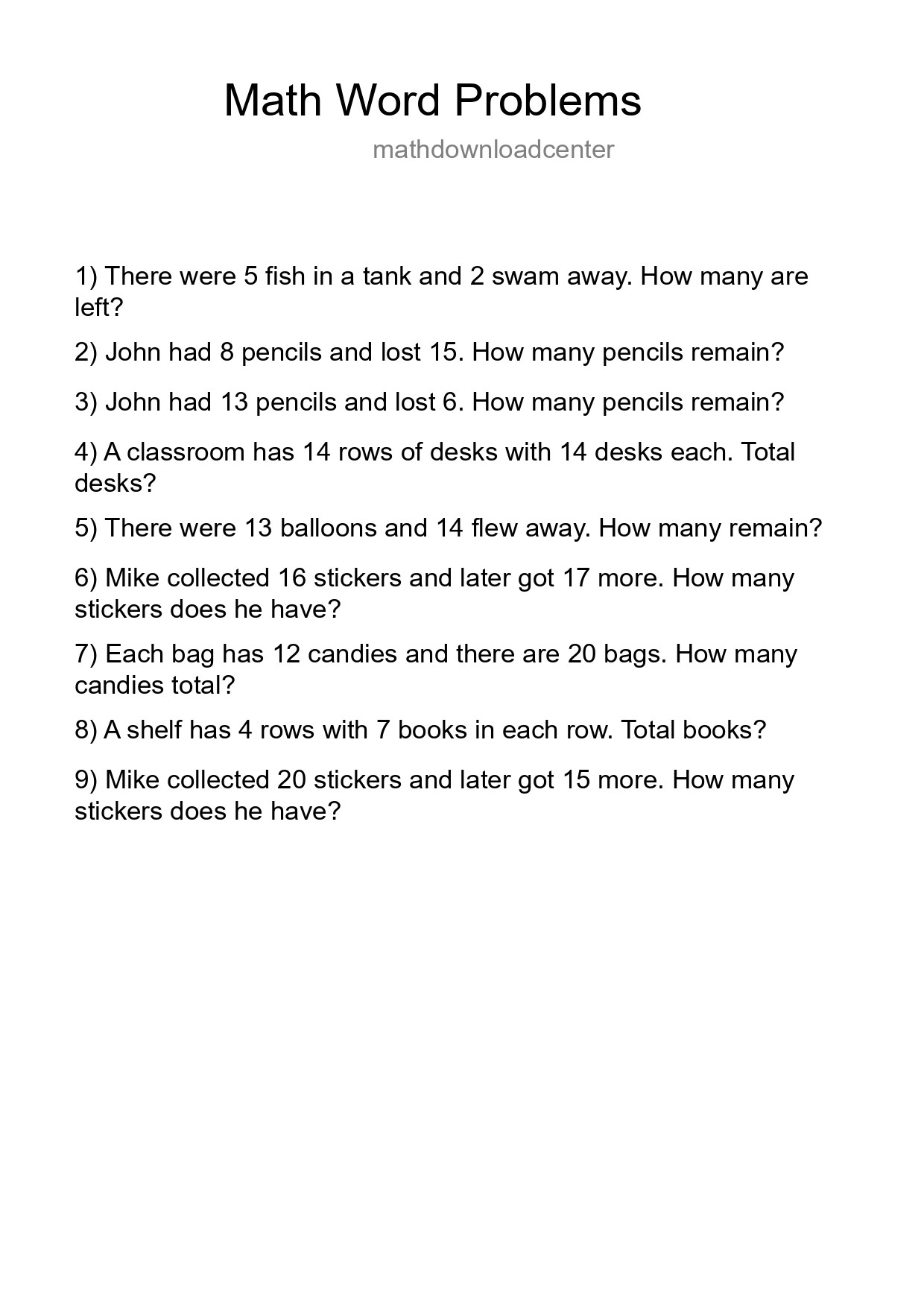 Math Word Problem Worksheet