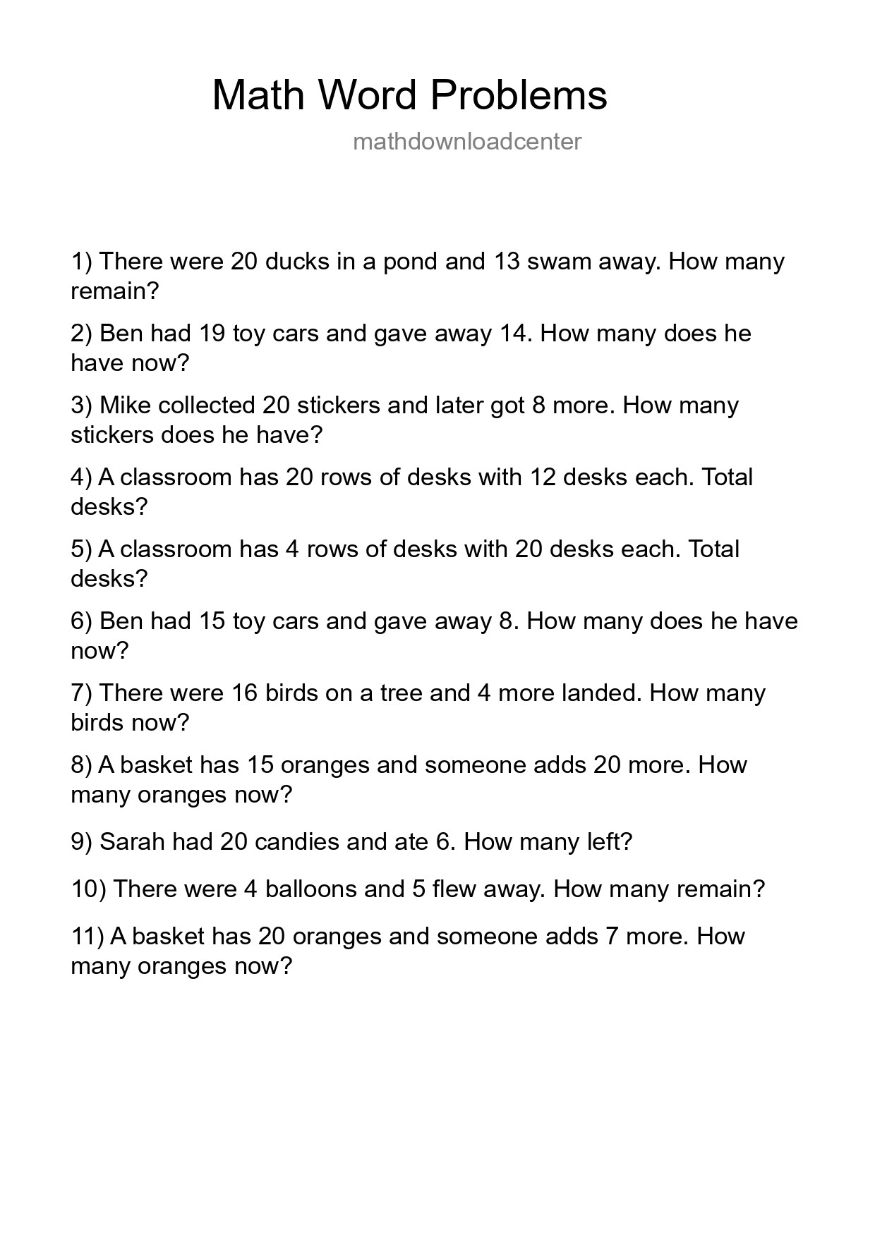 Math Word Problem Worksheet