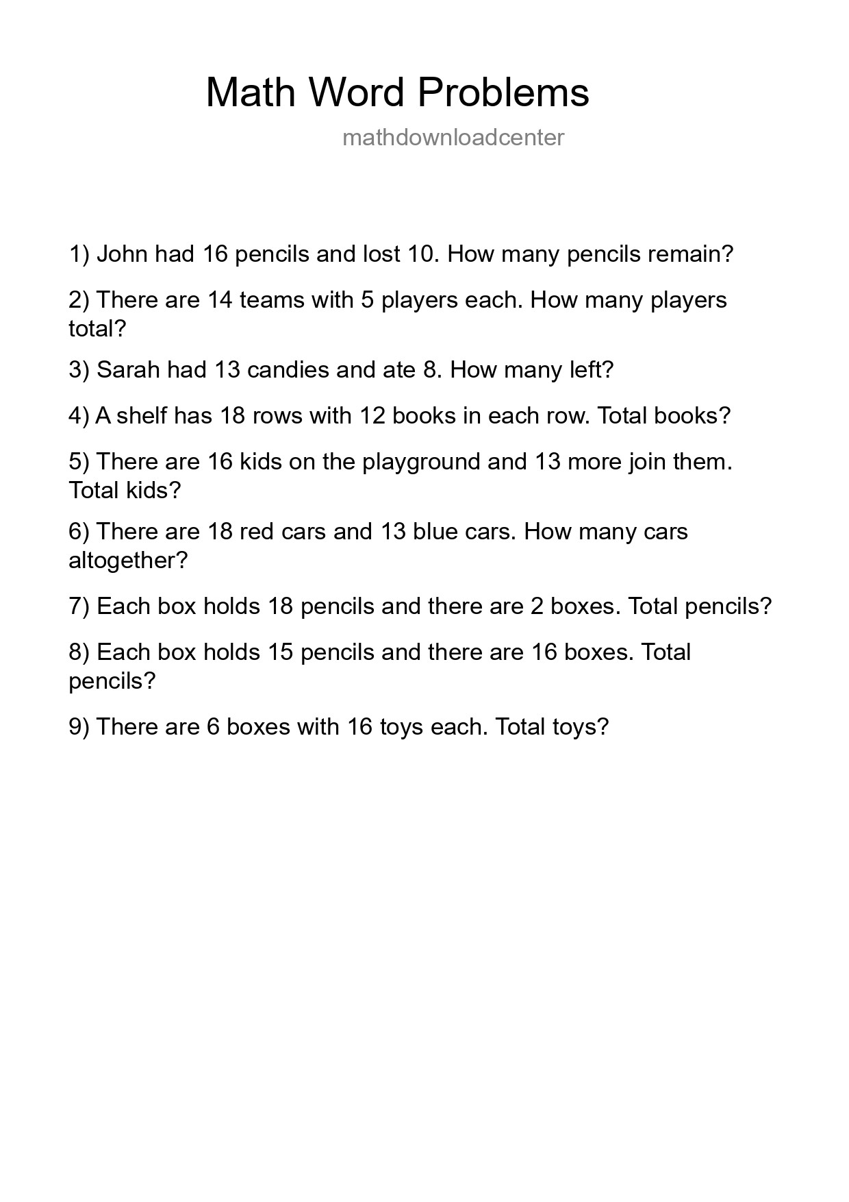 Math Word Problem Worksheet