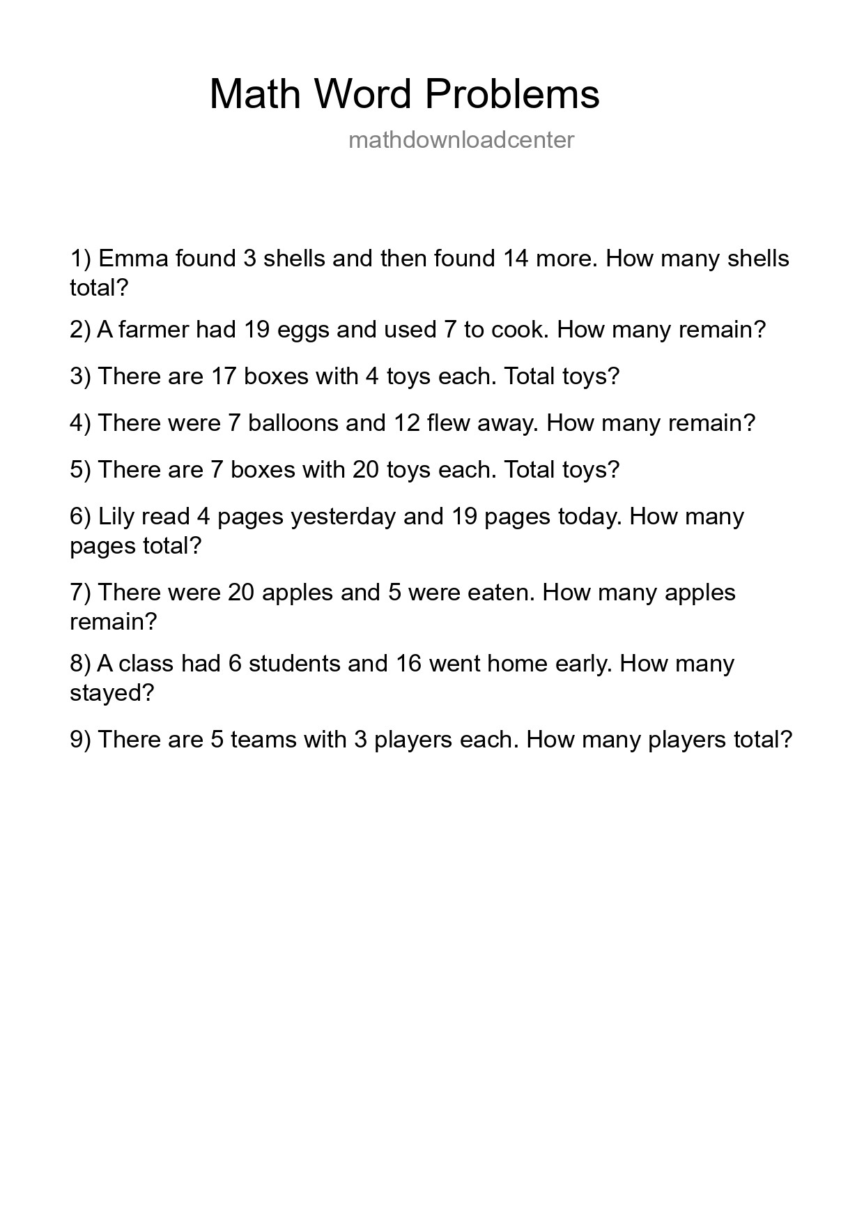 Math Word Problem Worksheet