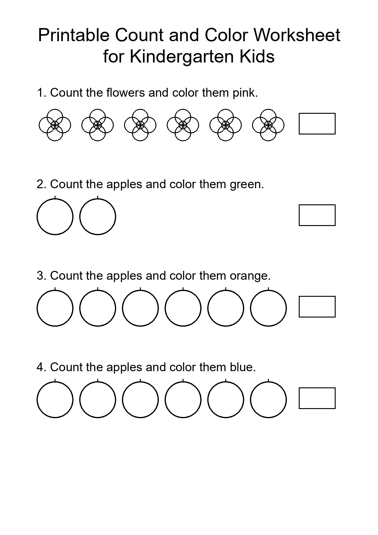 Printable Count and Color Worksheet for Kindergarten Kids