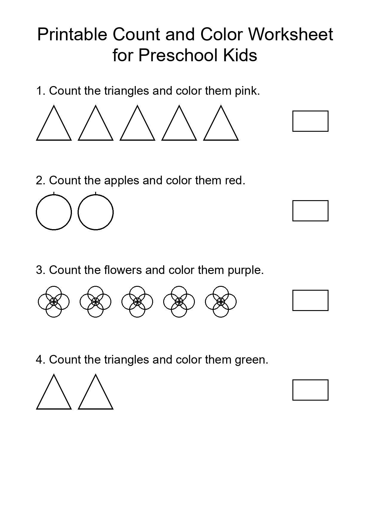 Printable Count and Color Worksheet for Preschool Kids