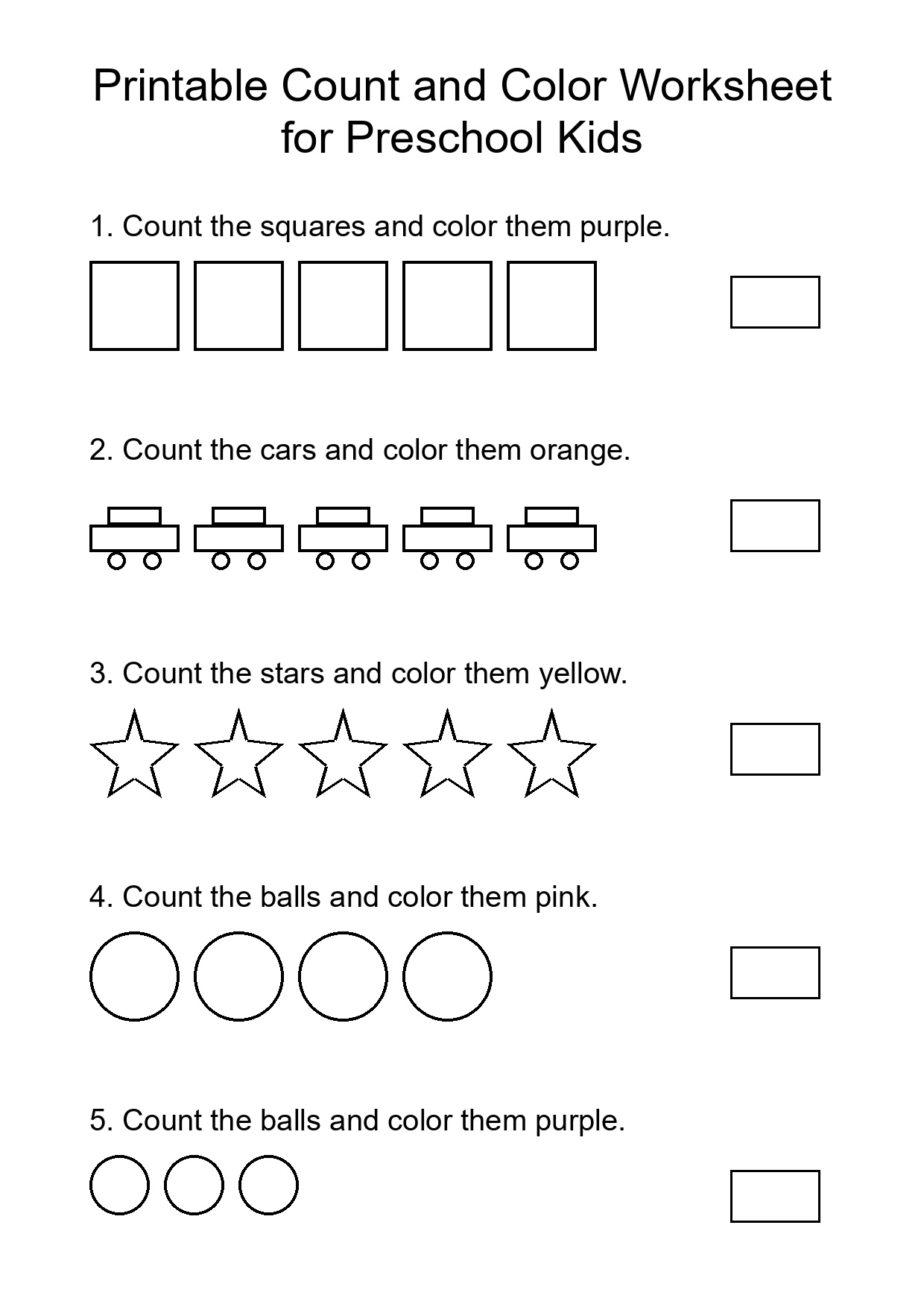 Printable Count and Color Worksheet for Preschool Kids