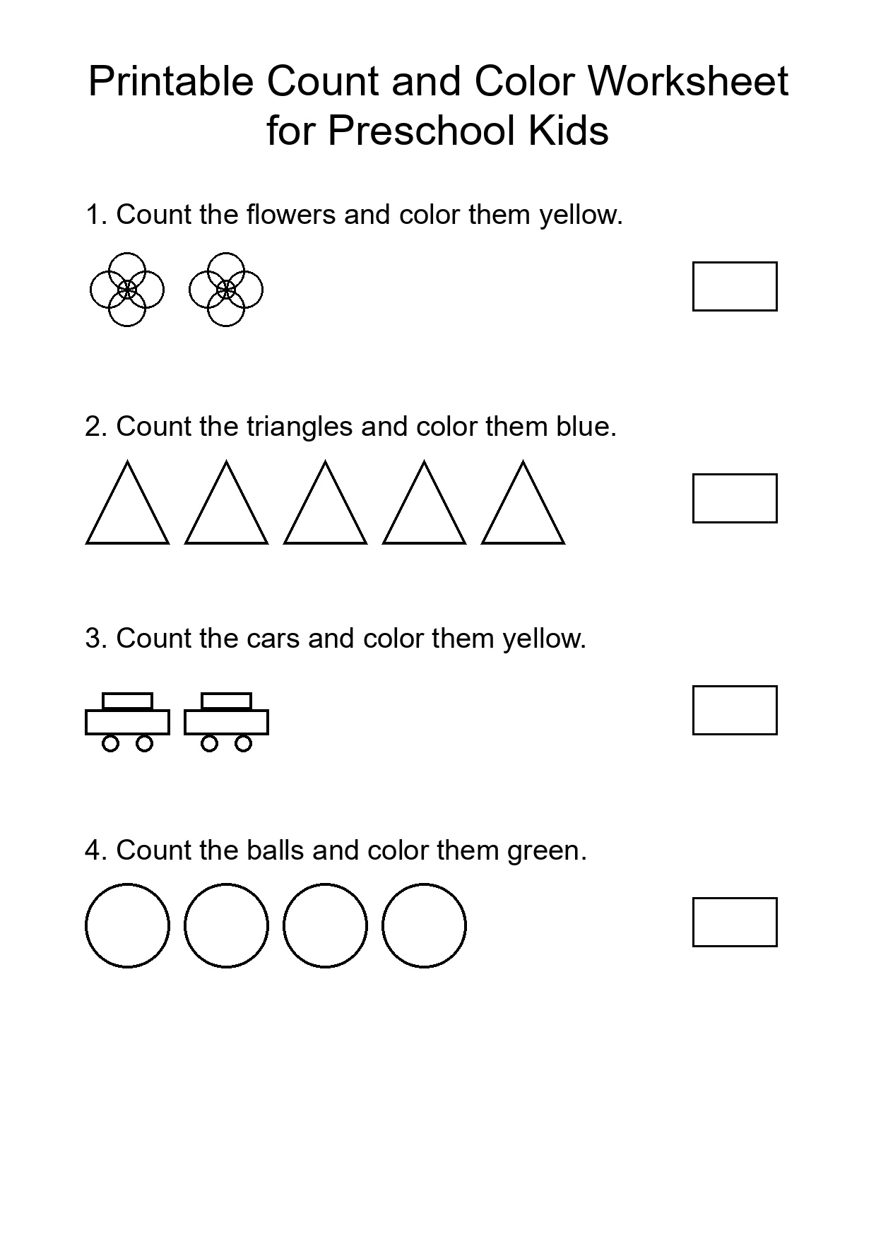 Printable Count and Color Worksheet for Preschool Kids