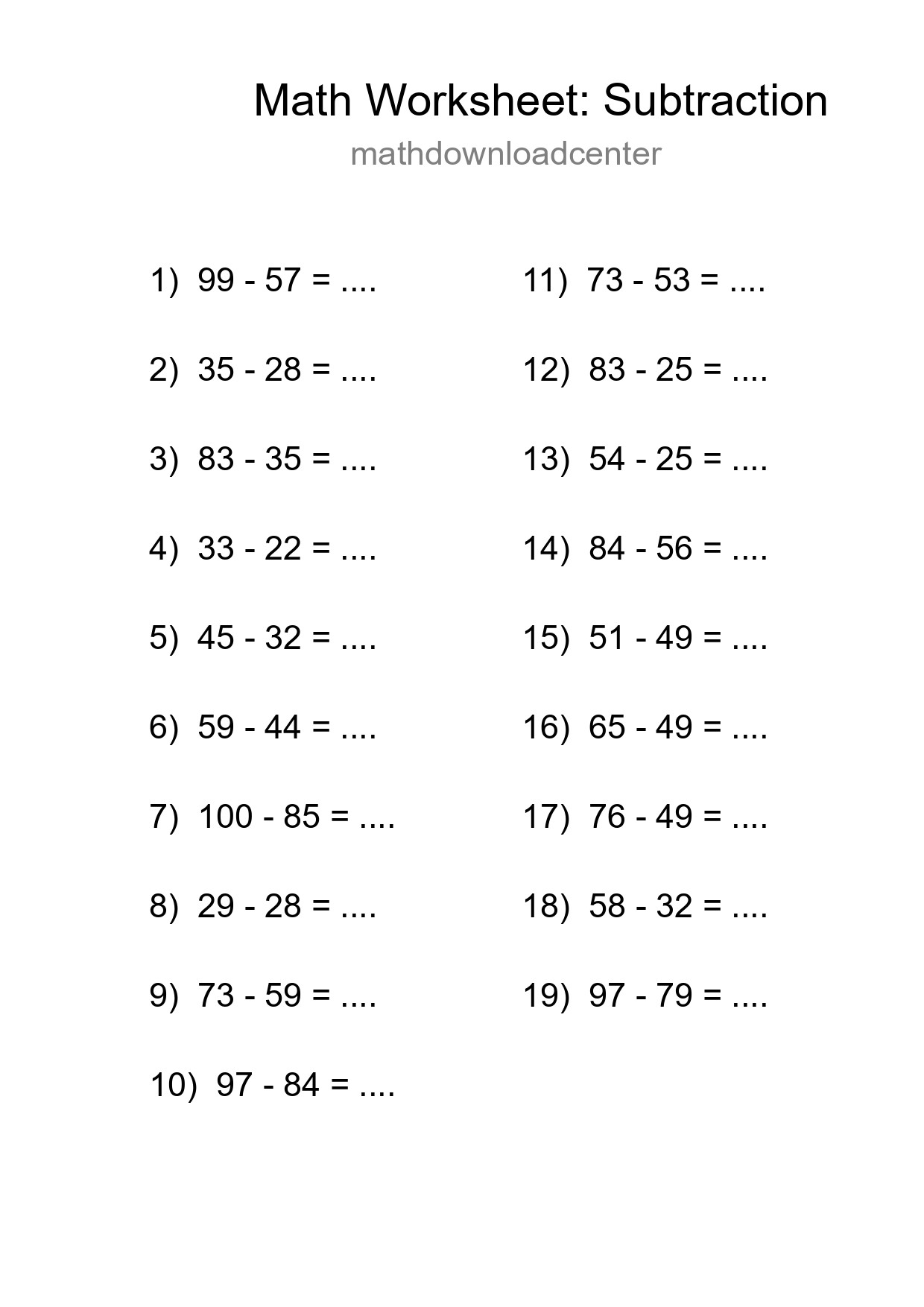Printable Free 19 Subtraction Math Worksheet For Grade 3 - Part 19