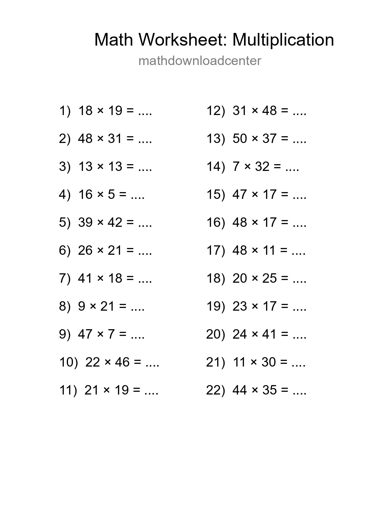 Printable Free 22 Multiplication Math Worksheet For Grade 2 - Part 282