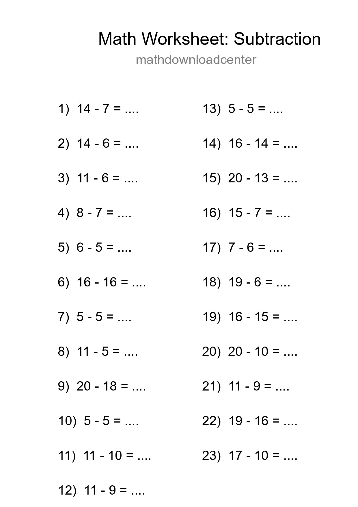 Printable Free 23 Subtraction Math Worksheet For Grade 2 - Part 107