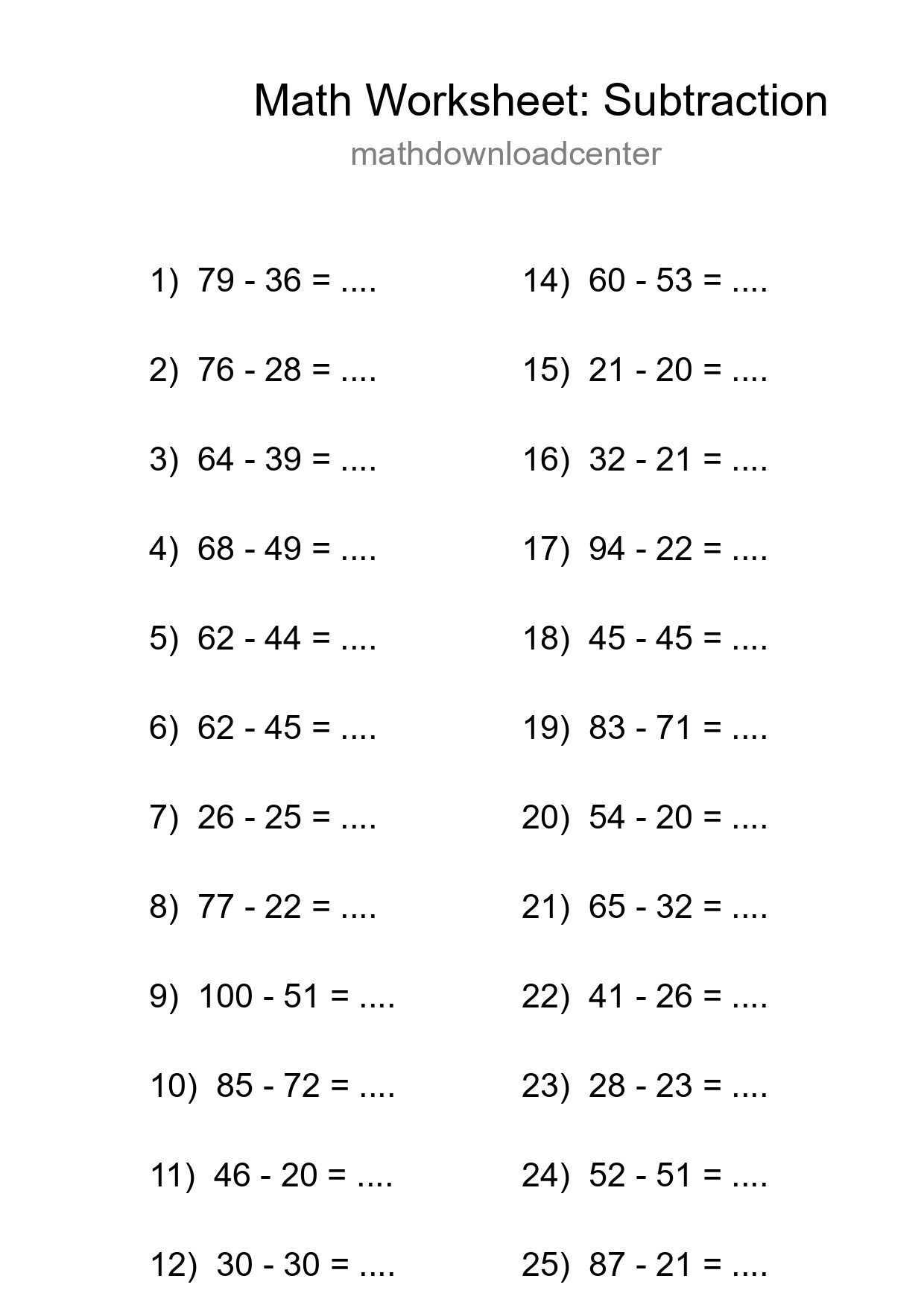 Printable Free 26 Subtraction Math Worksheet For Grade 3 - Part 118